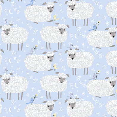 Chirpy Chirpy Sheep Sheep Blue - Cotton Print