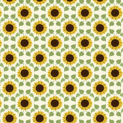 Sunflowers with Leaves on Cream - Cotton Print