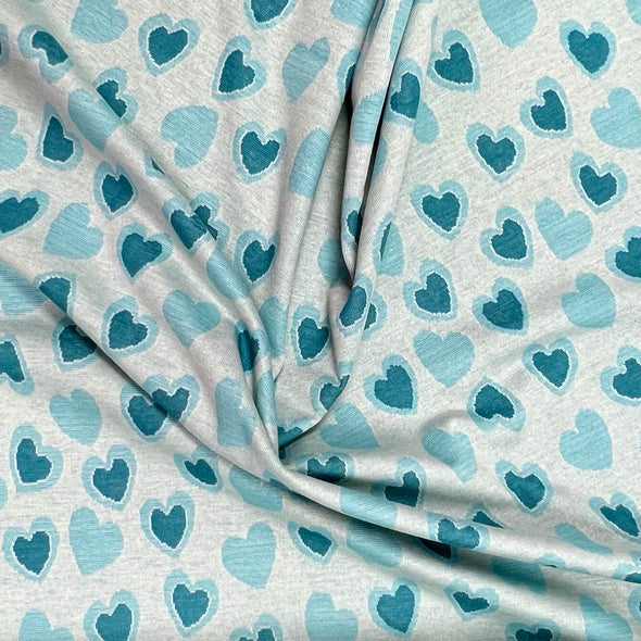 Turquoise Echo Hearts - Cotton Jersey