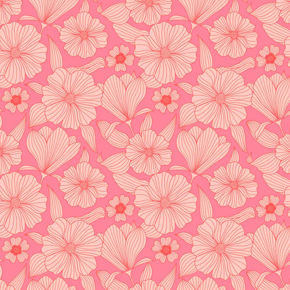 Pink Line Flower - Cotton/Viscose Print