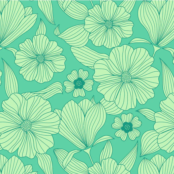 Green Line Flower - Cotton/Viscose Print