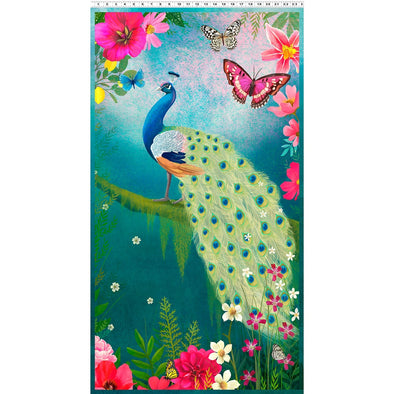 Peacock Garden - Printed Cotton Panel