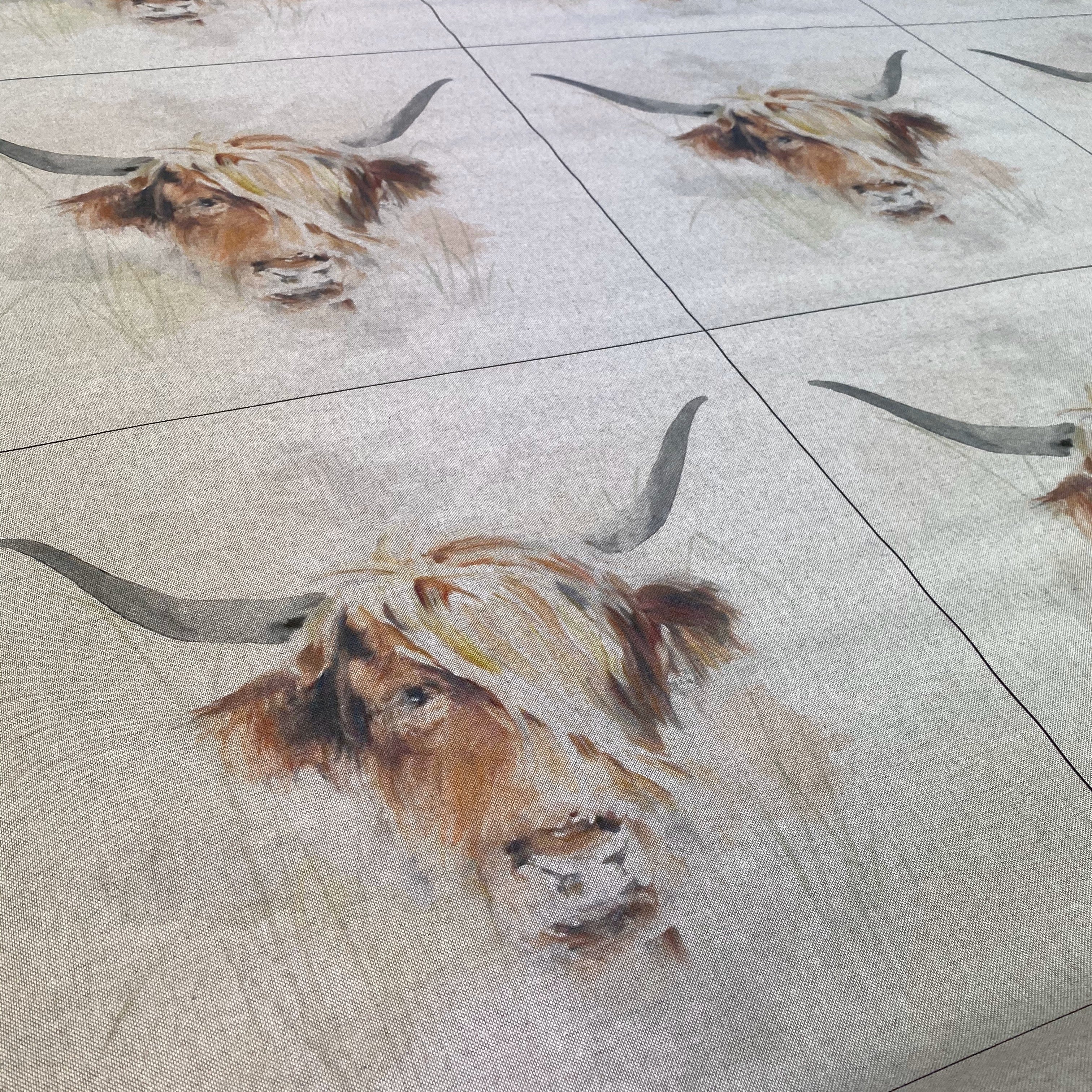 Highland Cow Fabric Linen Look With Matching Cushion Panel 