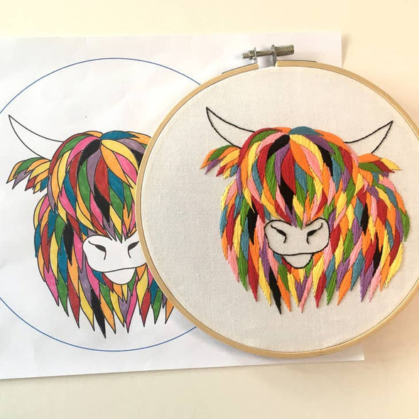 Highland Cow Embroidery Kit by Cinnamon Stitching