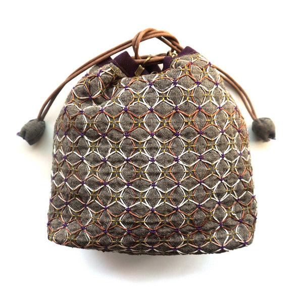 Sashiko Drawstring Bag (Half-Kit) - Brown