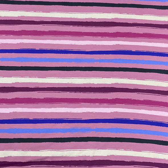 Pink Painterly Stripe - Brushed French Terry